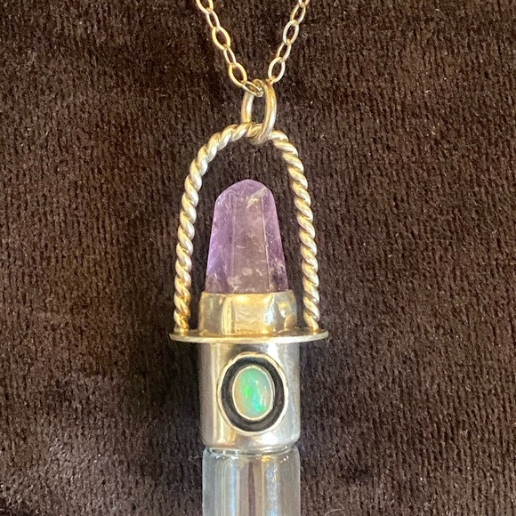 Roadkill Gems Jewelry - ROADKILL GEMS Sterling Silver Twisted Classic-Amethyst+Opal Rollerball Necklace